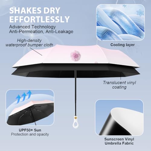 PALAY® Compact Umbrella for Sun Rain Protection Auto Open Close Travel Folding with Flower Charm Strap Black Tape UV 8 Dual Ribs Anti-Slip Rubber Handle Outdoor Commute 2 PCS PALAY® Compact Umbrella for Sun Rain Protection Auto Open Close Travel Folding with Flower Charm Strap Black Tape UV 8 Dual Ribs Anti-Slip Rubber Handle Outdoor Commute 2 PCS